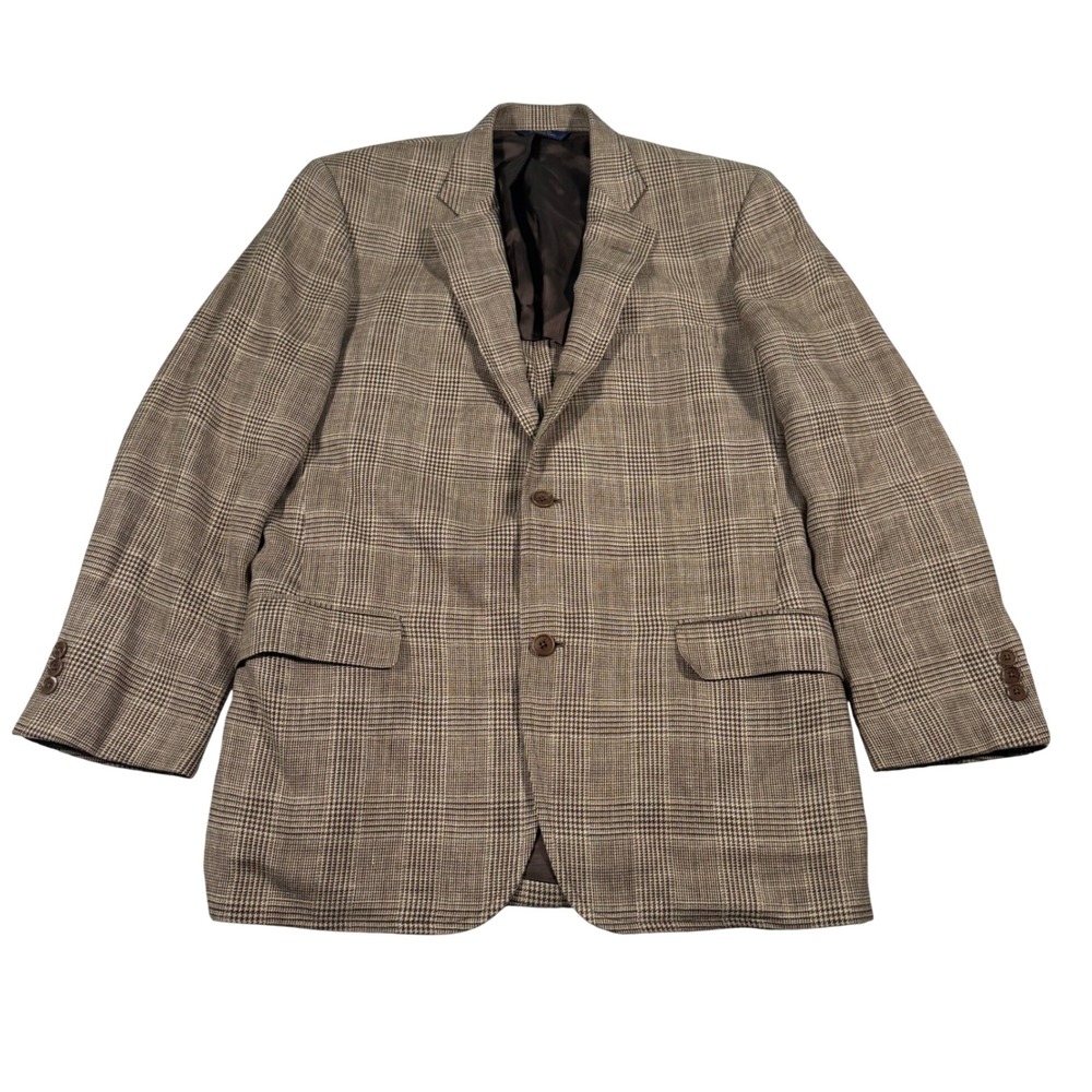 Brooks Brothers Sport Coat Mens 42R Brown Plaid Wool Silk Linen Blazer USA Made